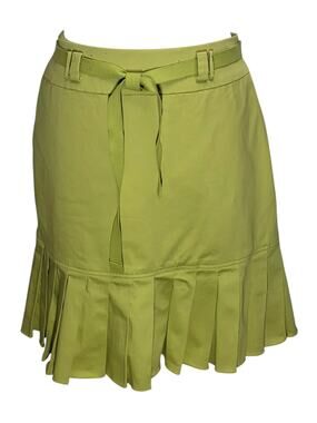VTG Carlisle Y2K Pleated Mini Skirt Size 4 Lime Green Preppy Cottagecore Belted